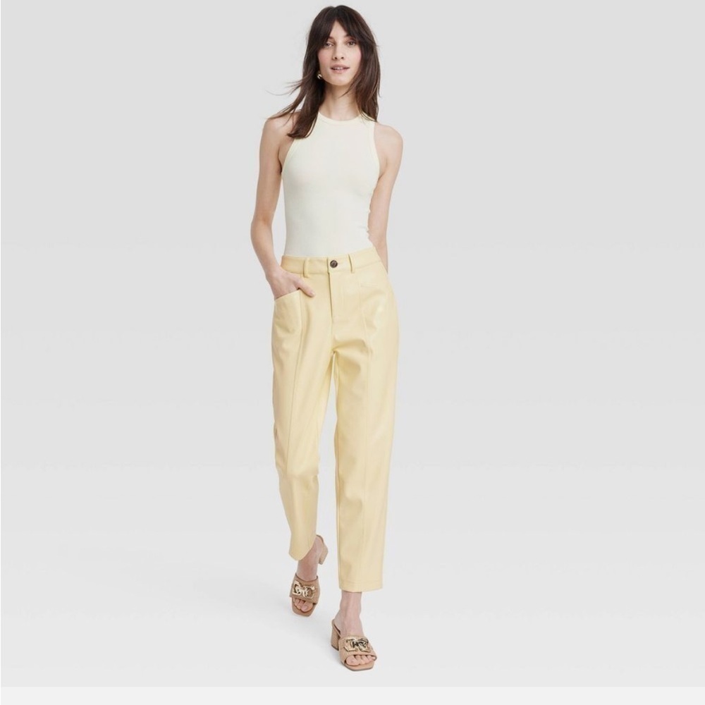 New Day Women's Tapered High Rise Ankle 27" Faux-Leather
Trousers, Yellow new